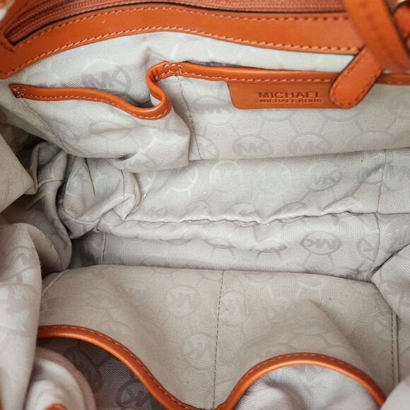 MICHAEL KORS Handbag Women Natural Burlap Canvas & Leather Strap Gold Chain Link - Picture 12 of 15